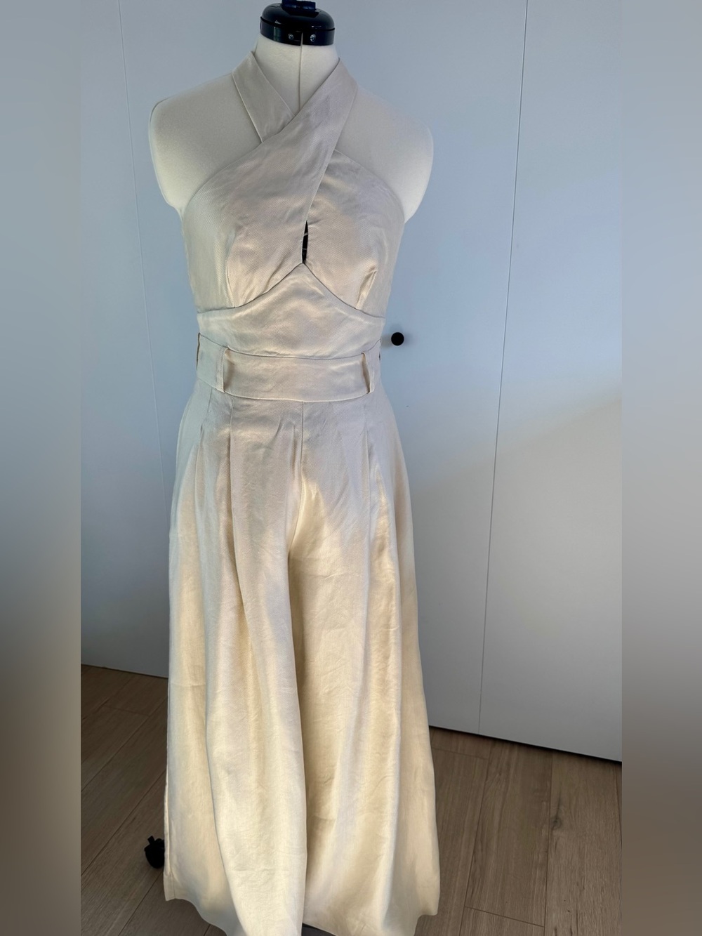Reiss Cream Cross-Halter Wide-Leg Jumpsuit
